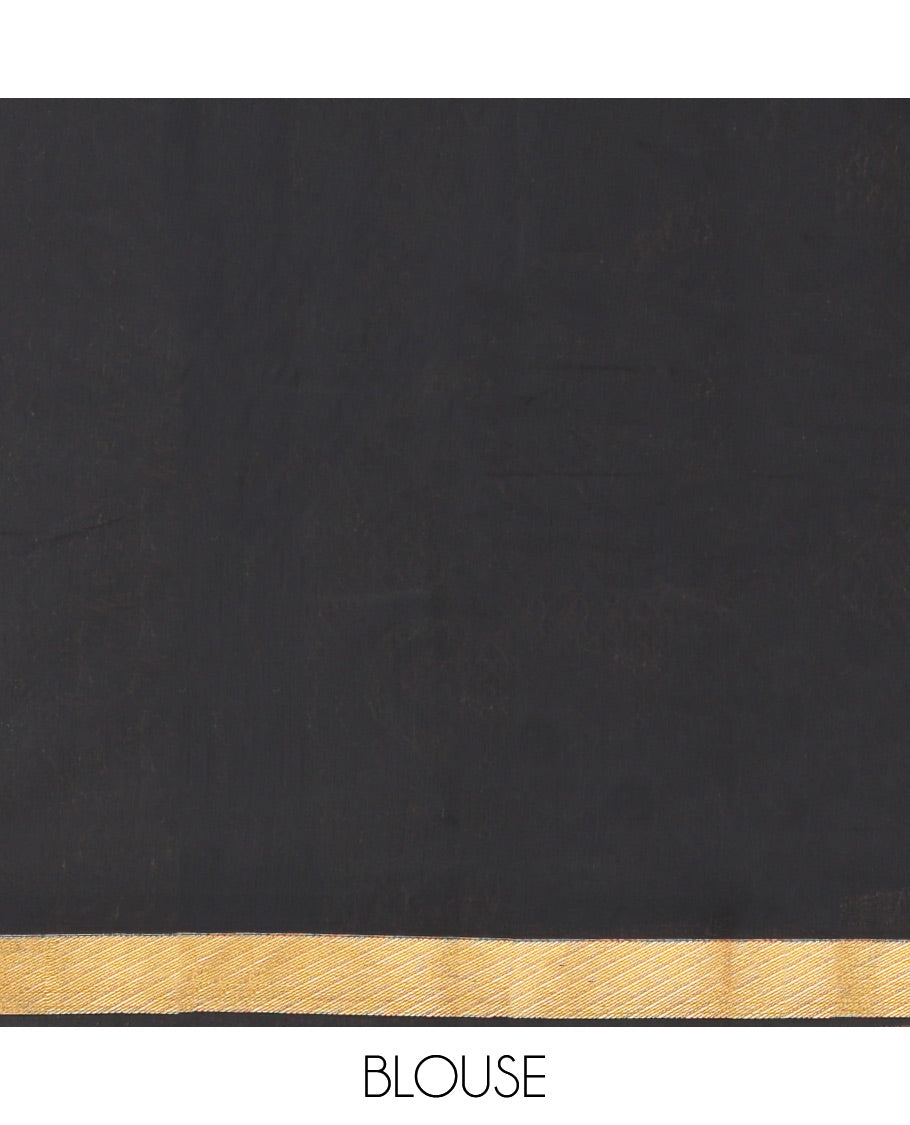 Black Semi-Silk Cotton Saree, Elevated with Paisley Zari Buttas All Over Its Body, Highlighted by a Zari Border, Pallu of Floral and Paisley Design, and Paired with a Matching Blouse