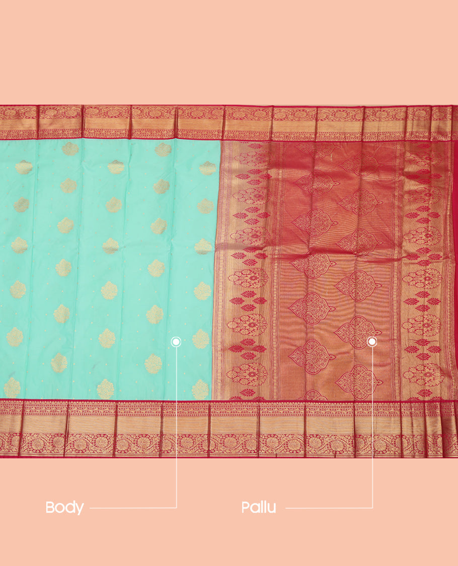 Turquoise Traditional Zari Design Budget Silk Saree
