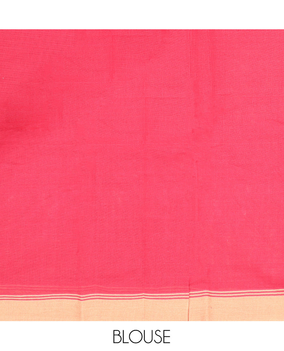 Red Kanchi Cotton Saree, Embellished with Buttas All Over Its Body, Highlighted by a Contrast Border, Pallu of Floral And Diamond Designs, and Paired with a Matching Blouse