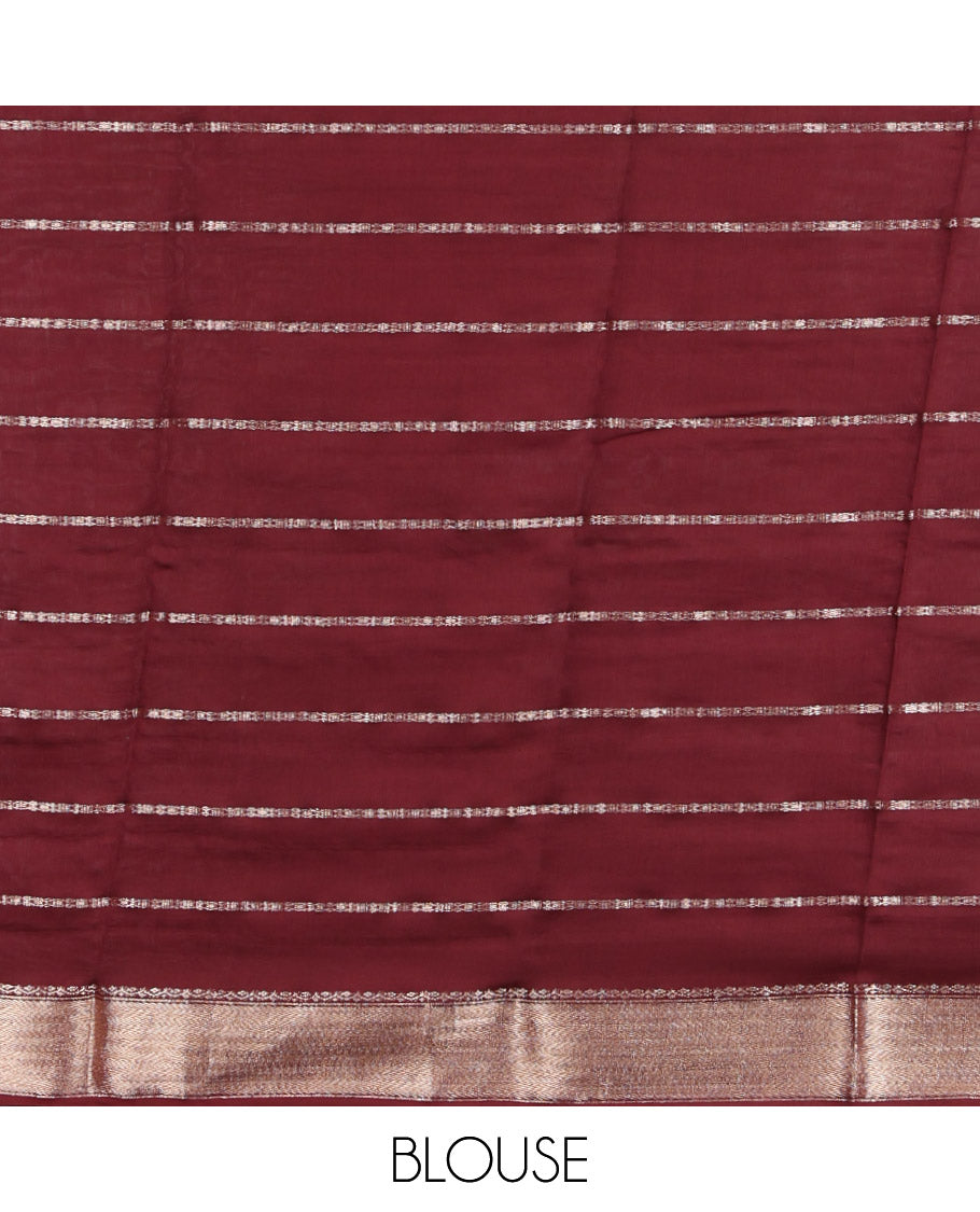 Green Assam Silk Saree, Enriched with Zari Stripes, Complemented by Contrast Zari Border,  Zari Woven Pallu, and Contrast Blouse