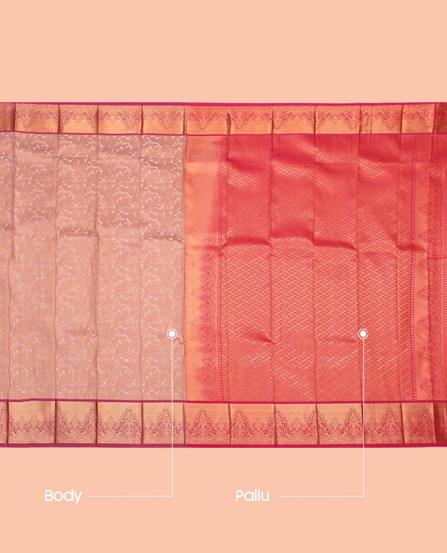 Brown Budget Silk Saree, Styled with Floral Vine Design, Complemented by a Contrast Zari Border, Grand Pallu, and a Contrast Blouse