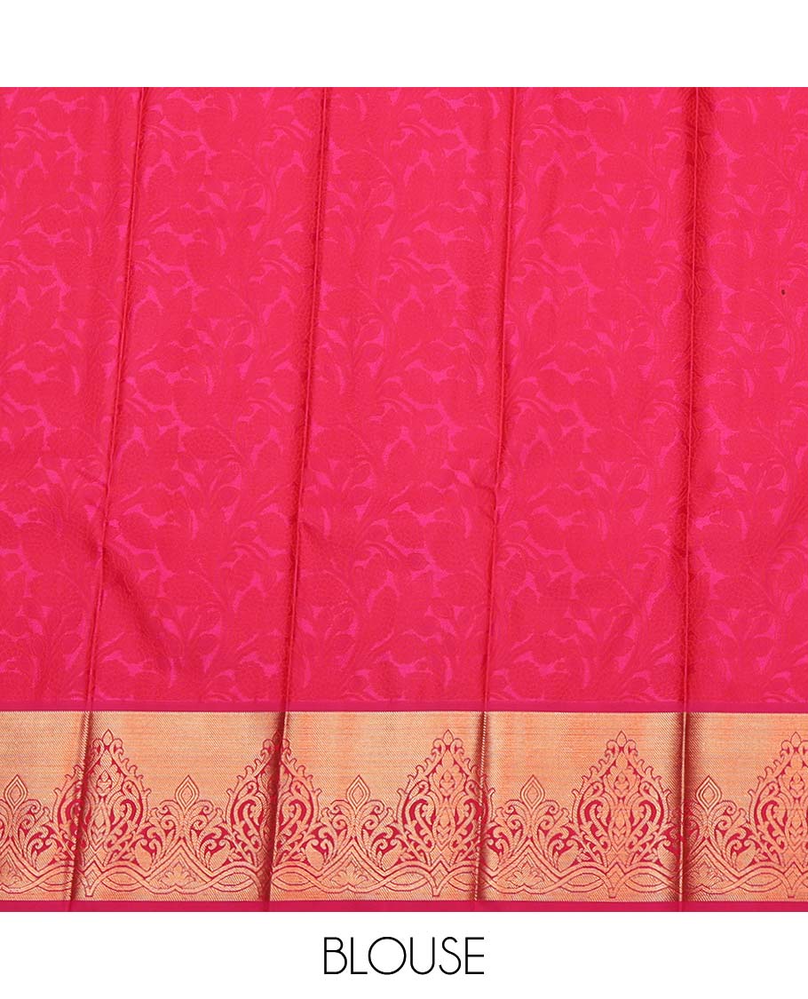 Brown Budget Silk Saree, Styled with Floral Vine Design, Complemented by a Contrast Zari Border, Grand Pallu, and a Contrast Blouse