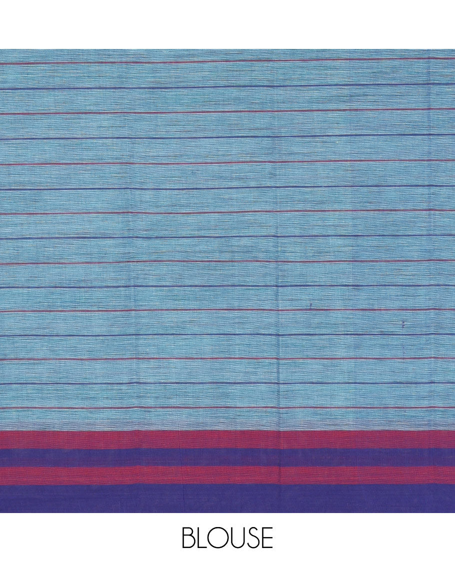 Blue Checked Chirala Cotton Saree, a Contrast Border, Striped Pallu, and a Contrast Blouse