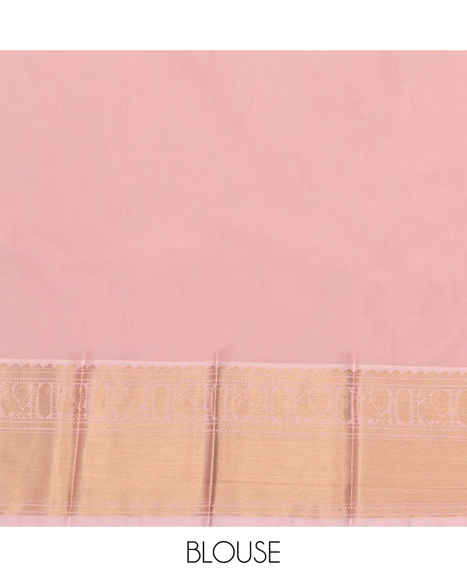 Blue Budget Silk Saree, Ornamented with Zari Buttas and Checks, Complemented by a Contrast Traditional Zari Border, Grand Pallu, and a Contrast Blouse