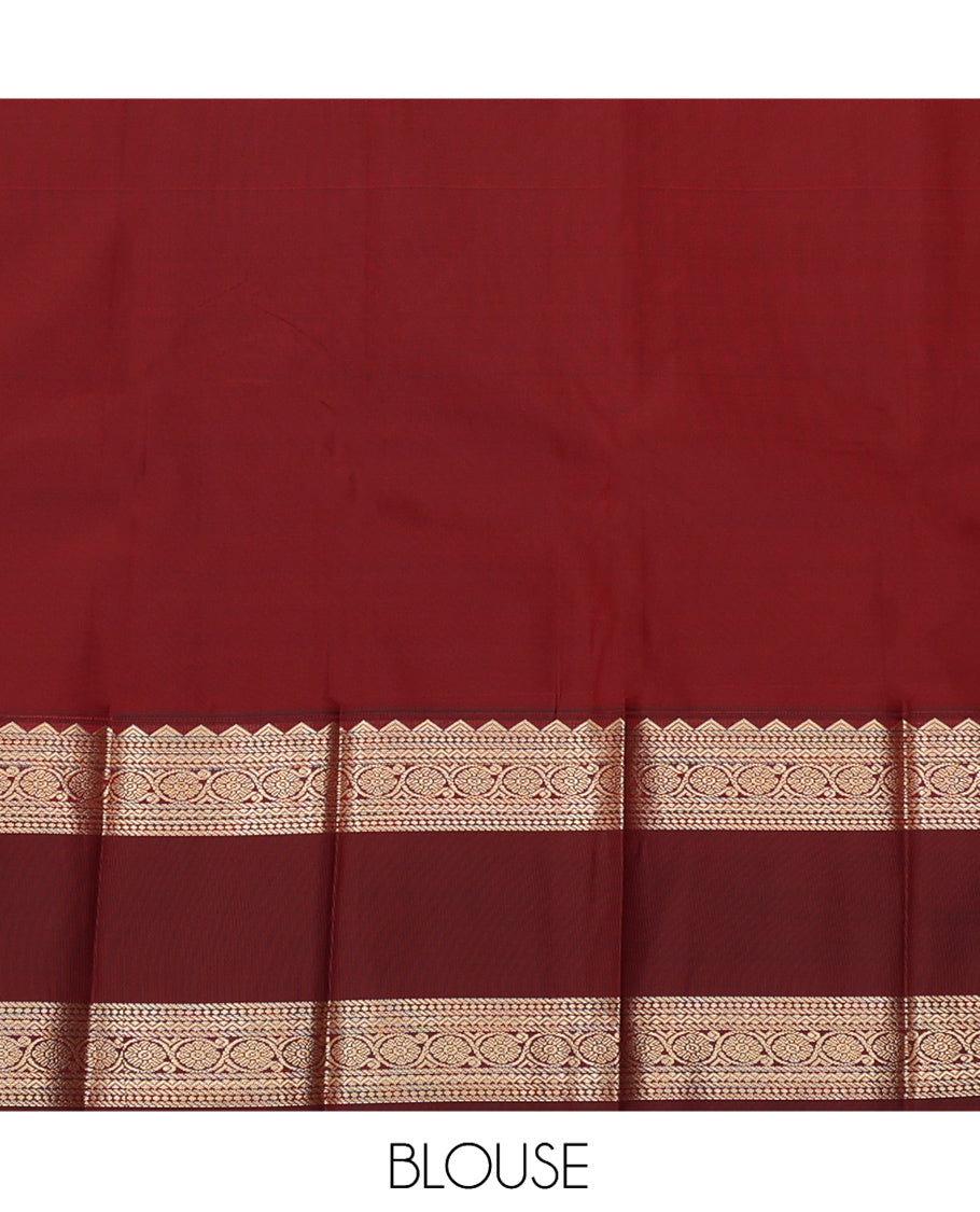 Pink Budget Silk Saree, Detailed with Zari Stripes and Paisley Buttas, a Contrast Traditional Zari Rettai Pettu Border, Grand Pallu, and a Contrast Blouse