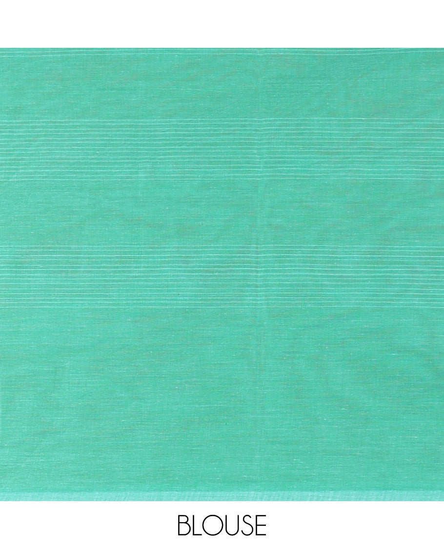 Borderless blue-striped Coimbatore cotton saree, pallu of peacock design
