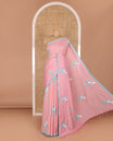 Borderless pink fairy motifs South cotton saree with a matching blouse, and a contrast chevron printed blouse