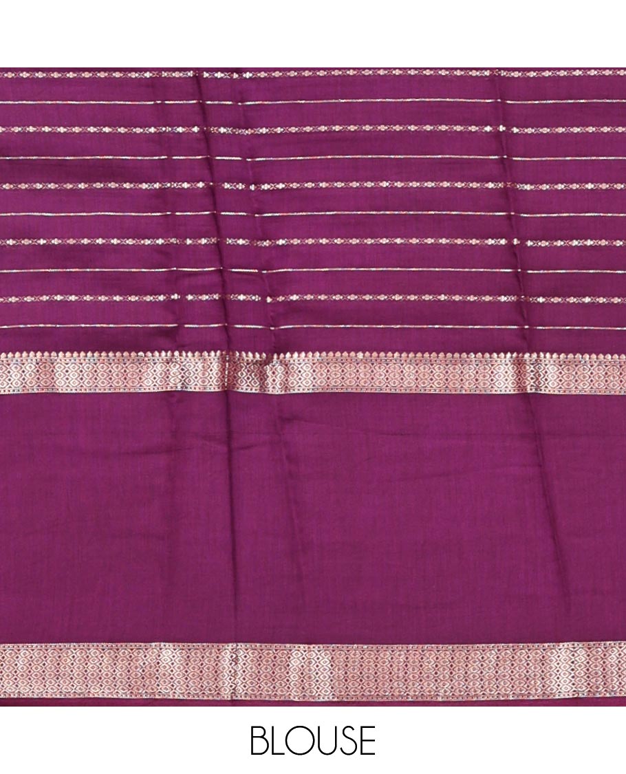 Yellow Assam Silk Saree, Enthralled with Stripes, Complemented by a Contrast Traditional Border, Zari-Striped Pallu, and a Contrast Blouse