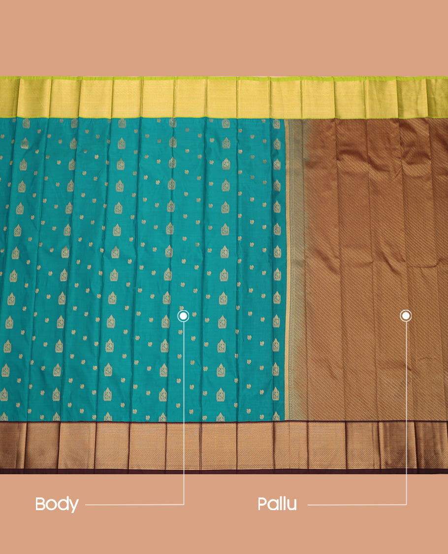 Blue Budget Silk Saree, Woven with Zari Buttas, a Contrast Traditional Ganga-Jamuna Border, Intricate Pallu, and a Contrast Blouse