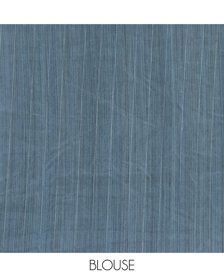 Blue horizontal stripes printed soft tussar saree adorned with big butterfly motifs printed border and pallu, contrast blouse