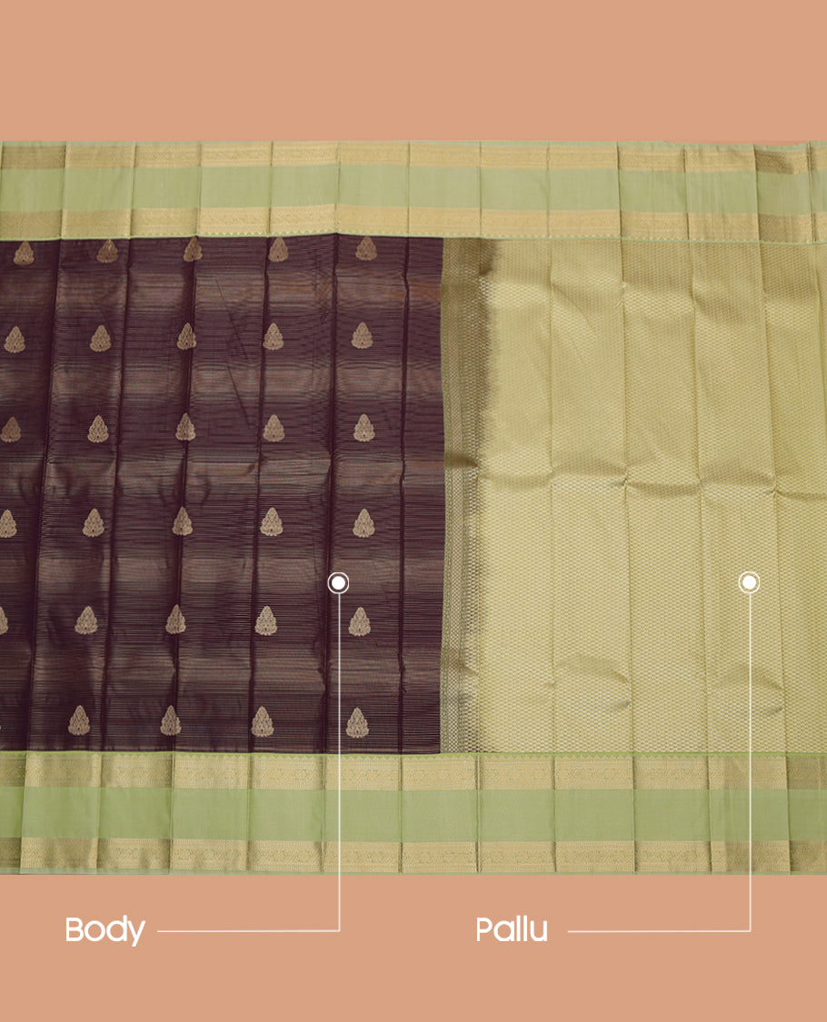 Maroon Budget Silk Saree, Beautifully Bedecked with Zari Buttas and Stripes, a Contrast Traditional Zari Rettai Pettu Border, Grand Pallu, and a Contrast Blouse