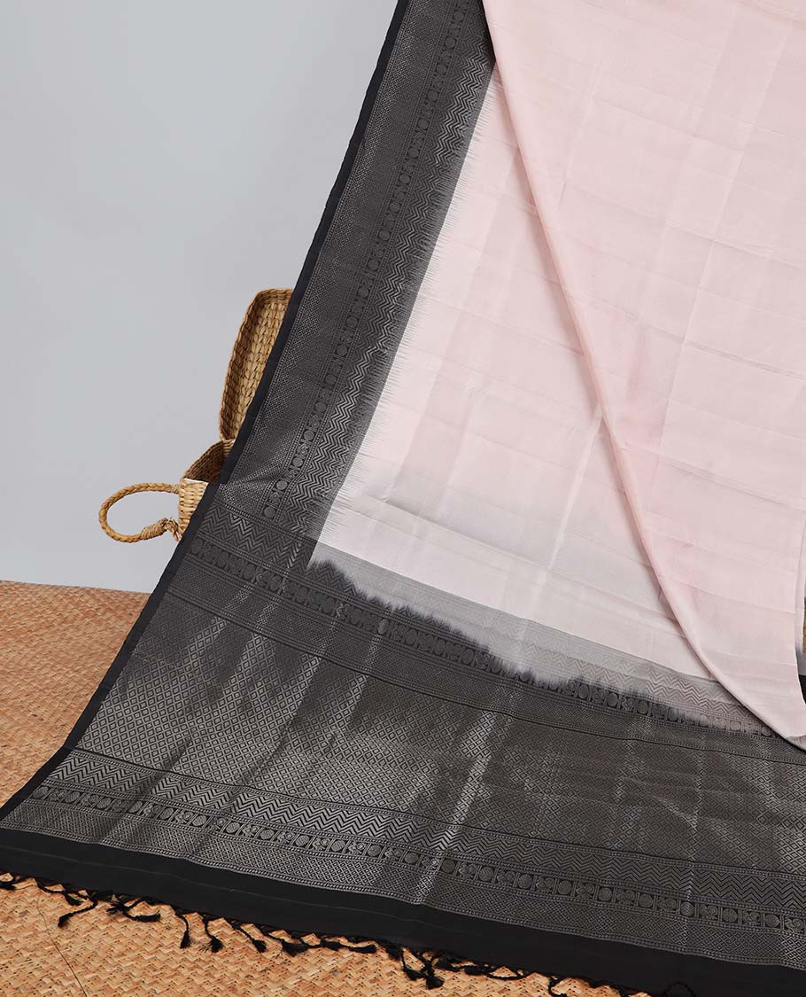 Pink soft silk saree with contrast geometric zari border & pallu argyle pattern