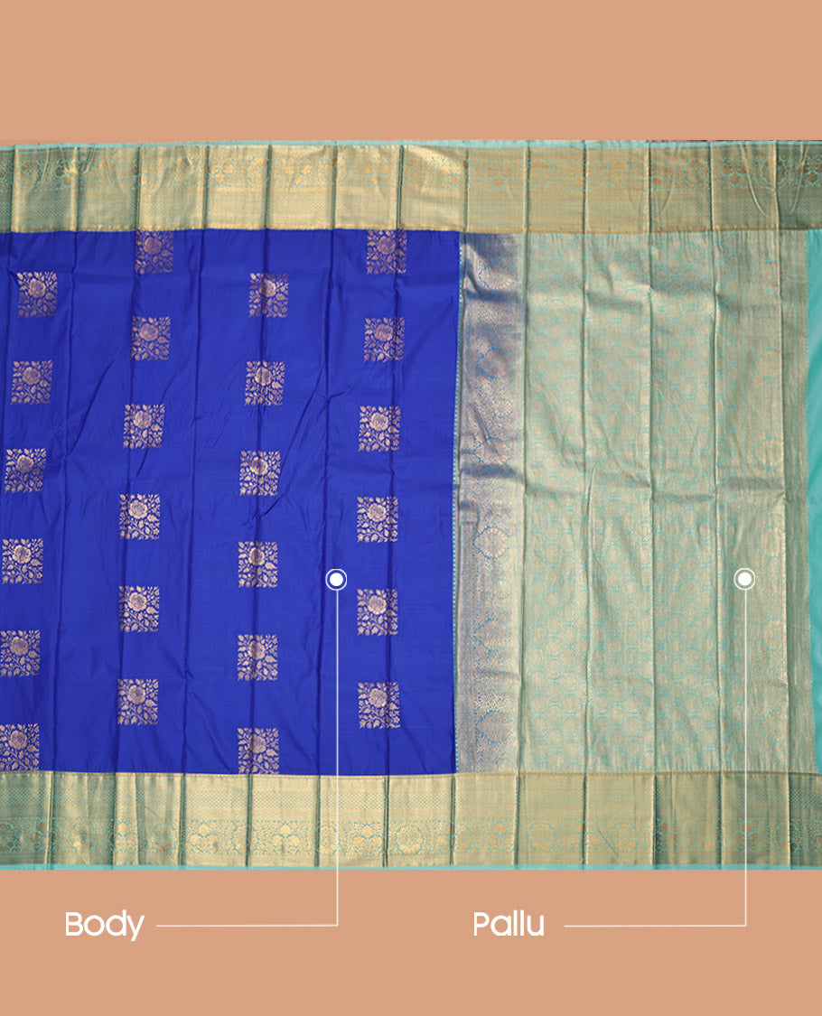 Royal Blue Budget Silk Saree, Crafted with Zari Buttas, Contrast Traditional Zari Border, Grand Pallu, and a Contrast Blouse