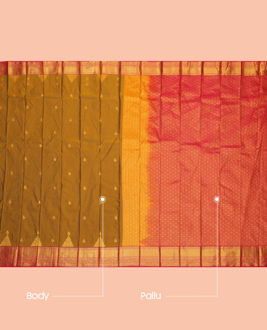 Green Budget Silk Saree, Elevated with Zari Buttas, a Contrast Traditional Zari Border, Grand Jaal Pallu, and a Contrast Blouse