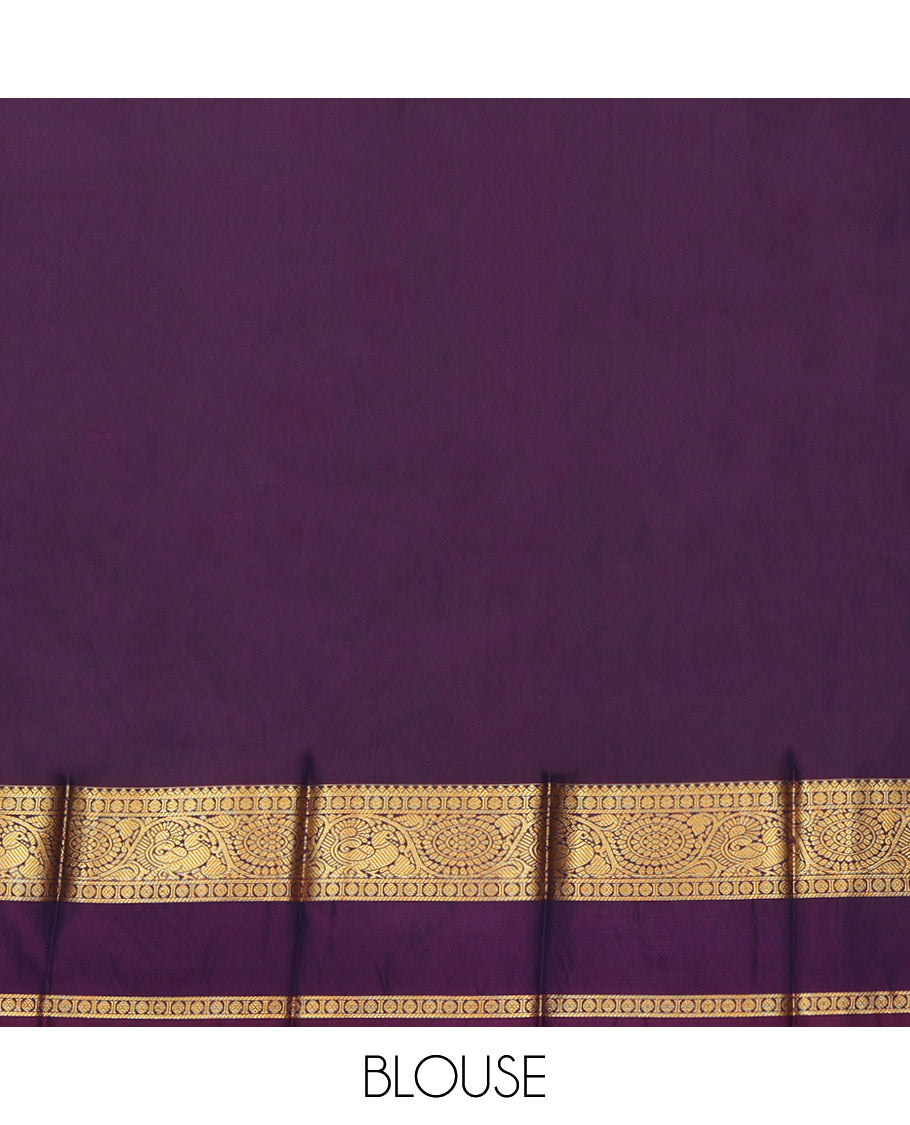 Blue Budget Silk Saree, Adorned with Peacock and Floral Buttas, a Contrast Traditional Zari Rettai Pettu Border, a Grand Pallu and a Contrast Blouse