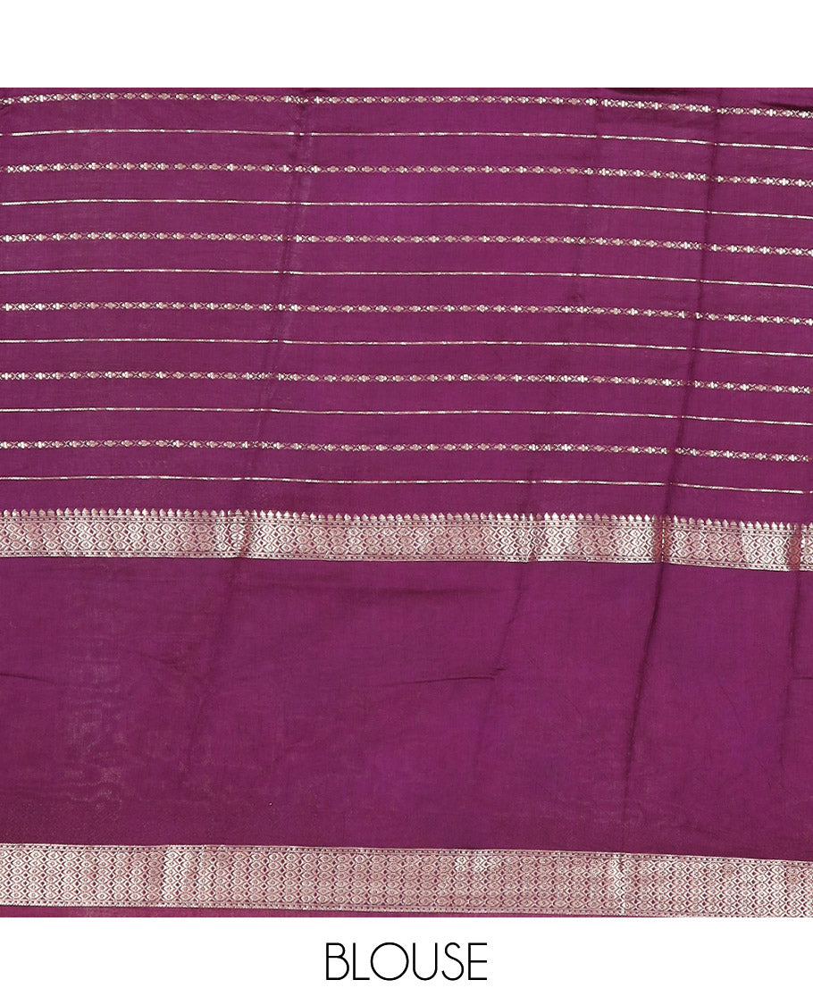 Yellow Assam Silk Saree Richly Detailed with Zari Stripes, Complemented by a Big Contrasting Colored Zari Border of Traditional Designs, a Pallu Steeped with Zari Stripes, and Paired with a Contrast Blouse