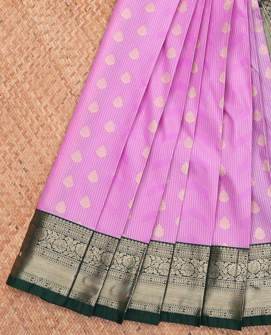 Pink Budget Silk Saree, Gleamed Up with Buttas, Complemented by a Contrast Traditional Border, Geometric Pallu, and a Contrast Blouse