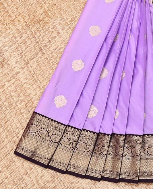 Lavender Budget Silk Saree, Subtly Enriched with Zari Buttas, Contrast Traditional Zari Border, Grand Pallu, and a Contrast Blouse