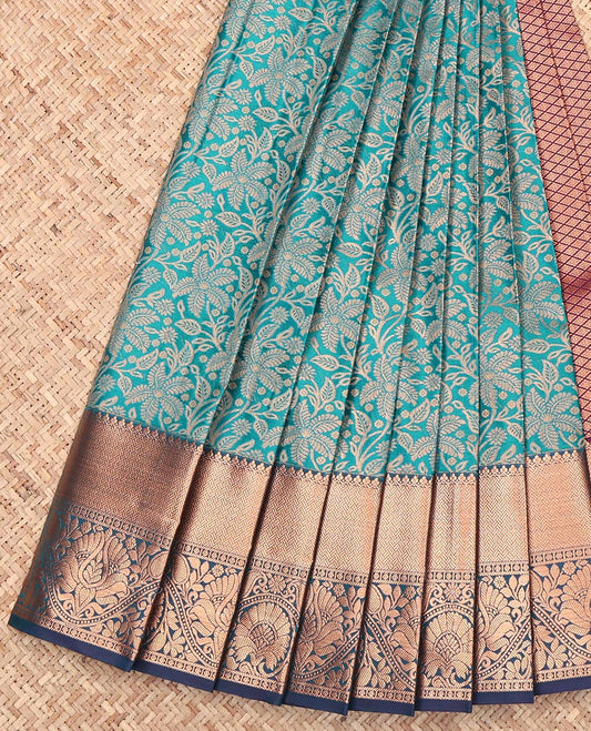 Blue Budget Silk Saree, Adorned with Jacquard Design, Complemented by a Contrast Traditional Zari Border, Jaal  Pallu, and a Contrast Blouse