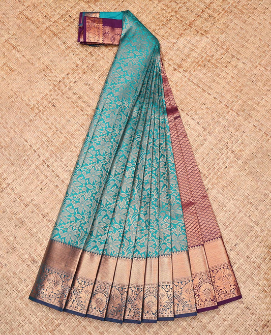 Blue Budget Silk Saree, Adorned with Jacquard Design, Complemented by a Contrast Traditional Zari Border, Jaal  Pallu, and a Contrast Blouse