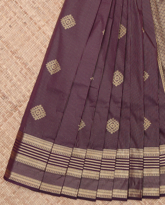 Brown Dotted Stripes Budget Silk Saree