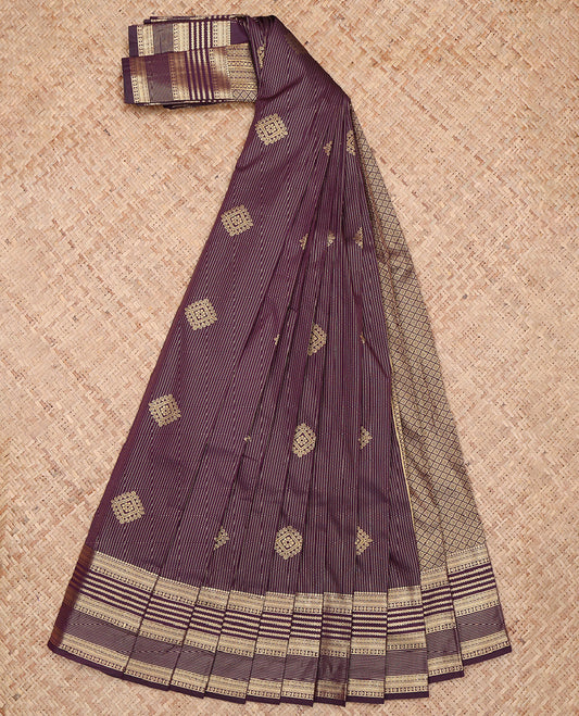Brown Dotted Stripes Budget Silk Saree