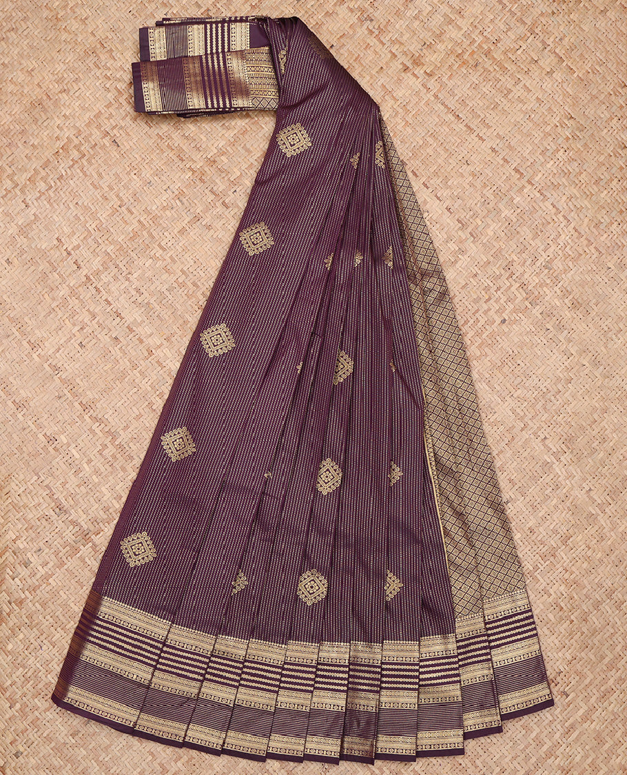 Brown Dotted Stripes Budget Silk Saree
