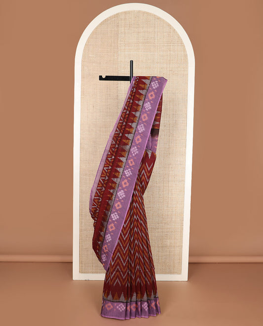 Maroon chevron design pochampally cotton saree, contrast ikkat border & pallu of ikkat jaal design