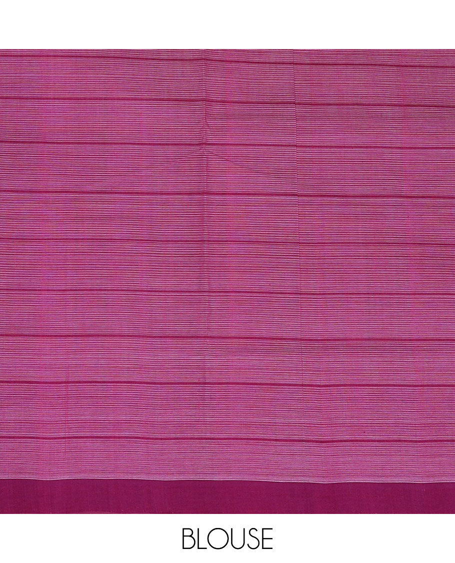 White checked venkatagiri cotton saree with contrast striped border & checked pallu