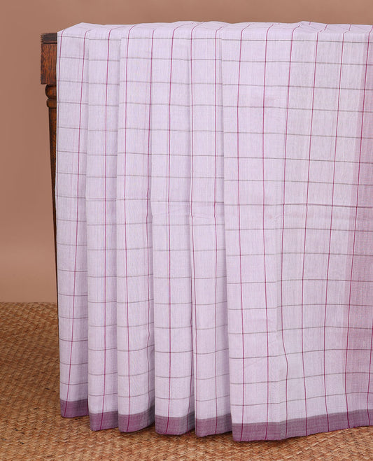 White checked venkatagiri cotton saree with contrast striped border & checked pallu