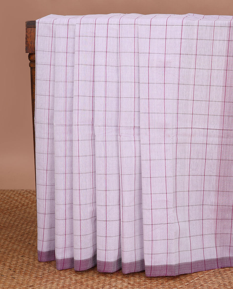White checked venkatagiri cotton saree with contrast striped border & checked pallu