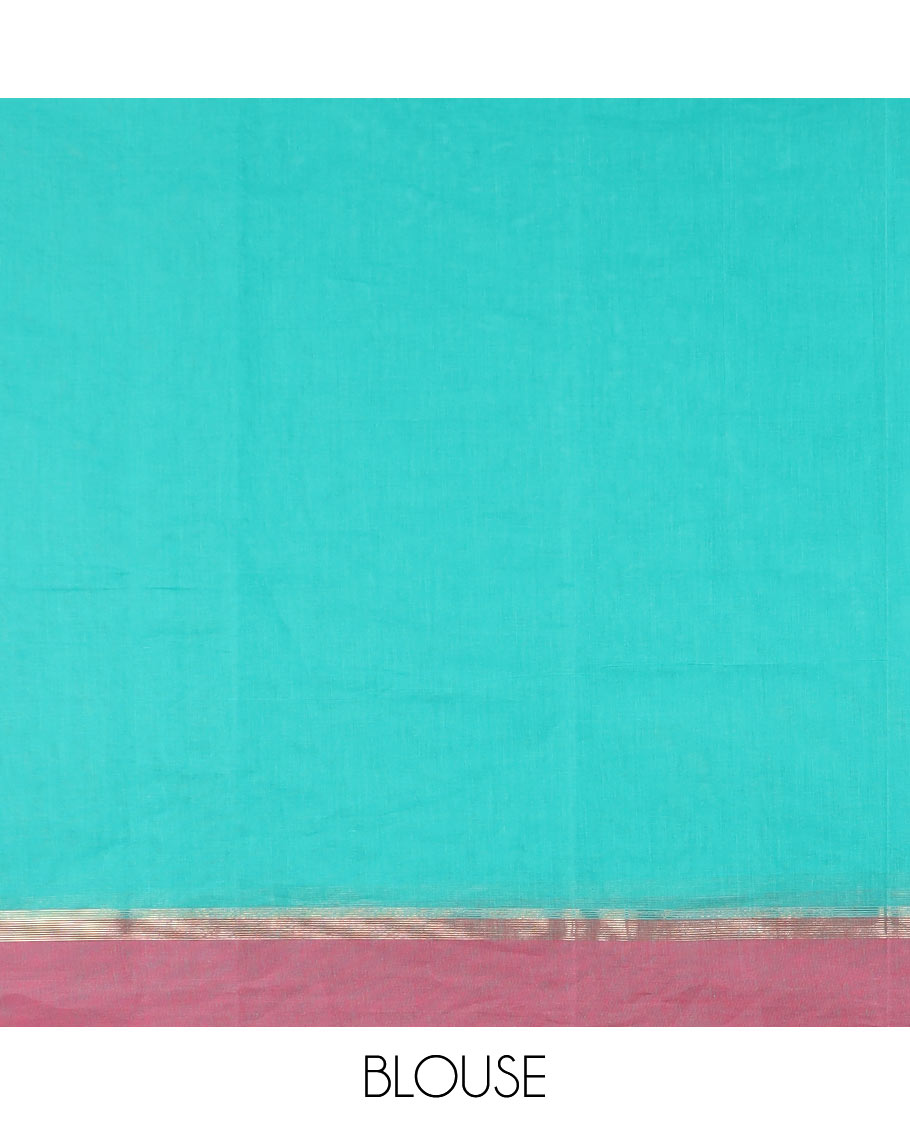 Blue buttas kanchi cotton saree, contrast border and circle motif pallu