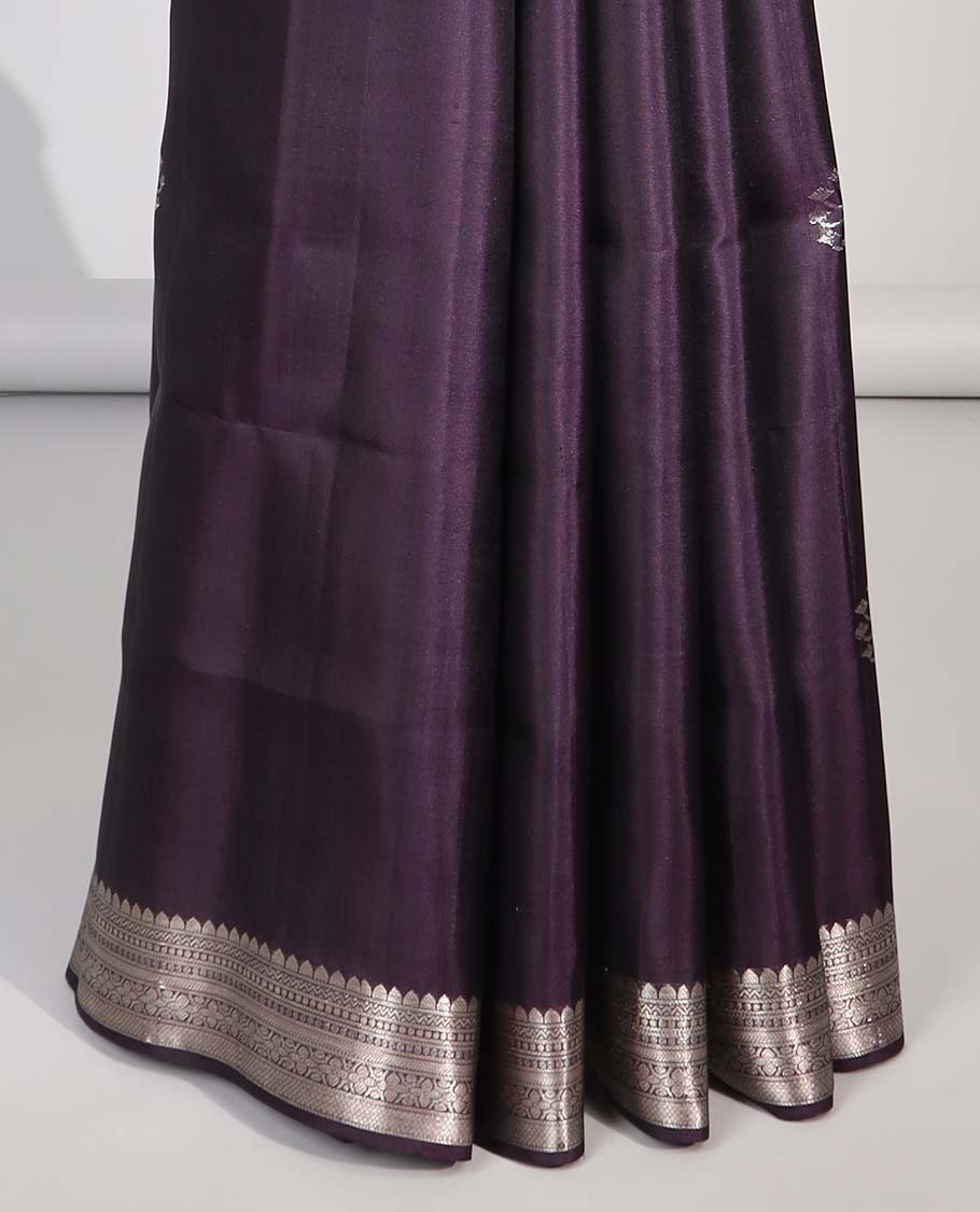 Violet floral buttas soft silk saree with self zari design border & jaal design pallu