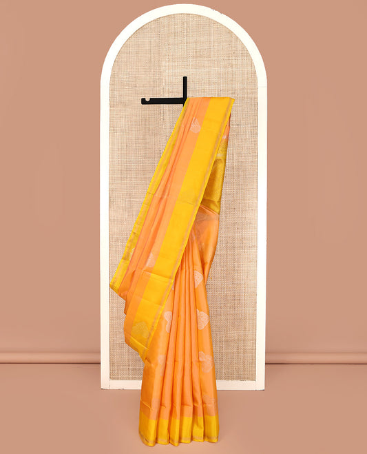 Orange Mayuri Lite Silk Mix Saree, Opulently Embellished with Buttas All Over Its Body, Complemented by a Contrast Zari Striped Border, Pallu of Spiral Designs, and Paired with a Contrast Blouse