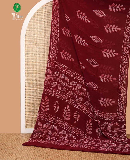 Maroon pathik printed georgette saree with pathik printed border & pathik printed pallu along with plain blouse