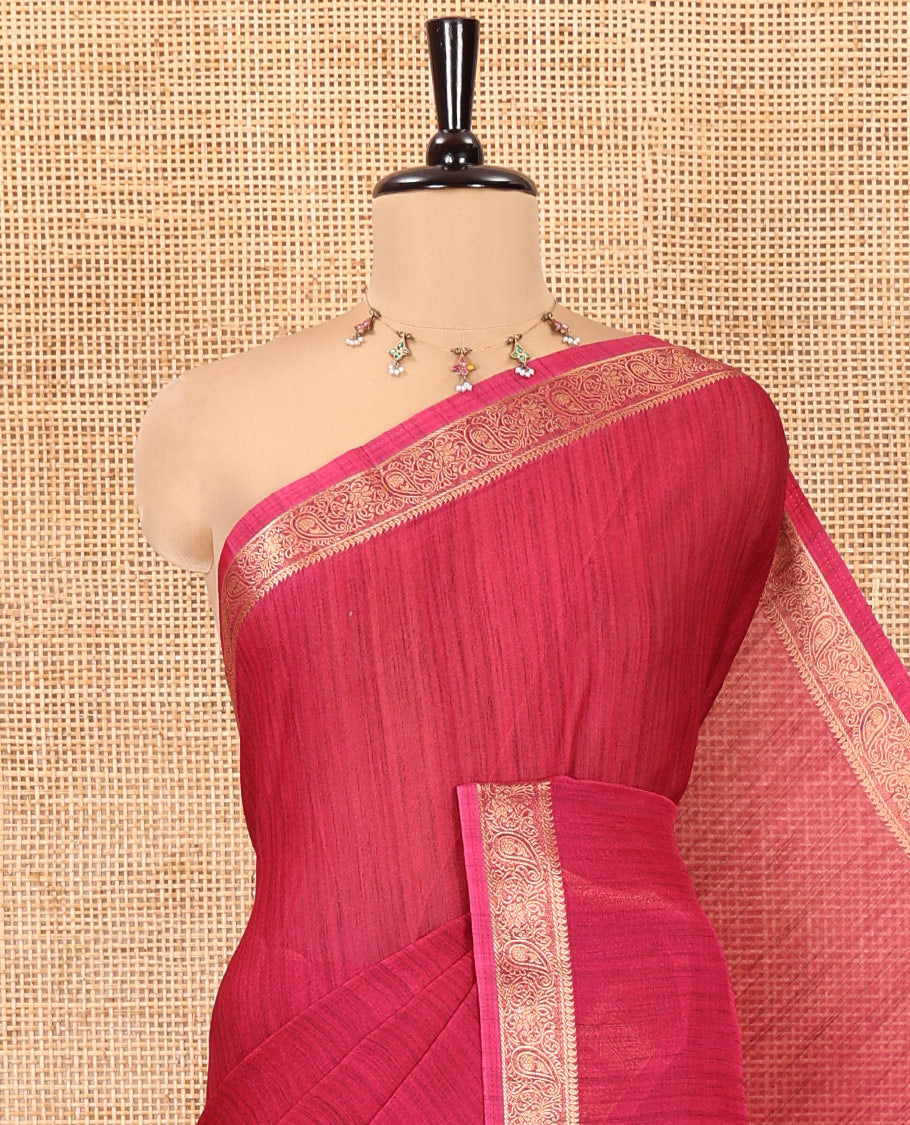 Purple Plain Moss Chiffon Saree, Highlighted by a Zari Border of Paisley Designs, a Self-Pallu, and Has No Blouse