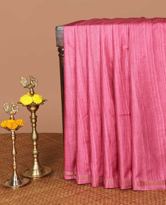 Onion pink semi kicha tussar saree with small zari border & kalamkari pallu along with floral printed blouse