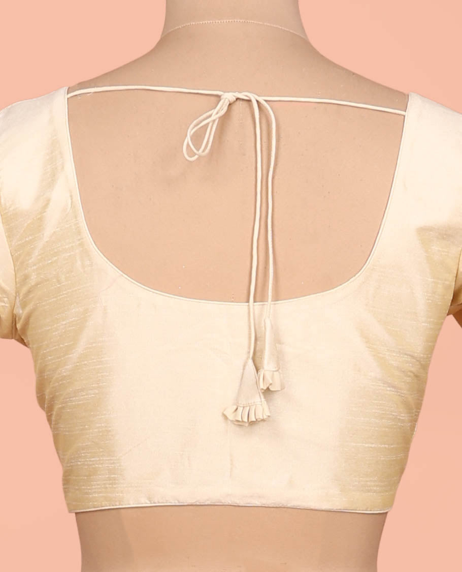 Cream Plain Readymade Blouse Featuring a Front Round-Neck, Back Round-Neck, and Half-Sleeves