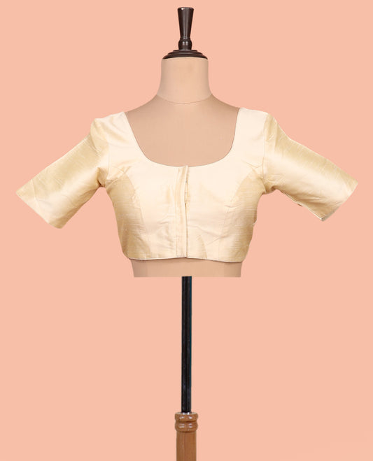 Cream Plain Readymade Blouse Featuring a Front Round-Neck, Back Round-Neck, and Half-Sleeves