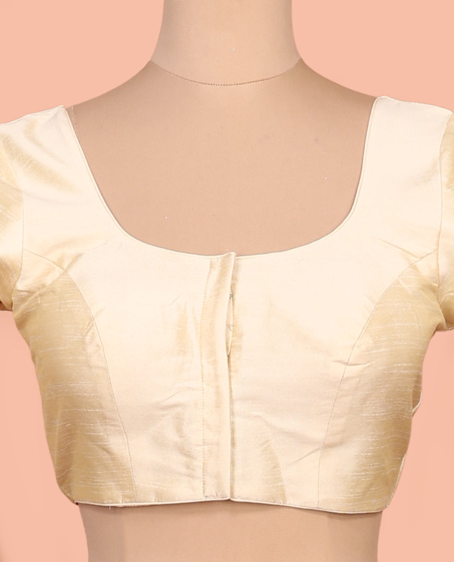 Cream Plain Readymade Blouse Featuring a Front Round-Neck, Back Round-Neck, and Half-Sleeves