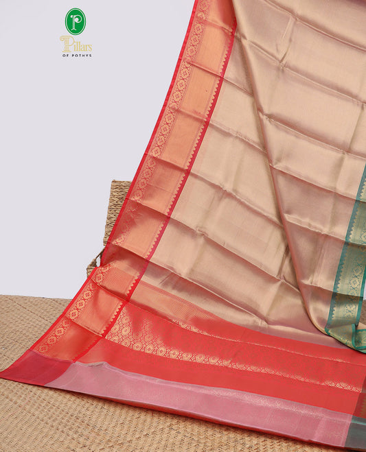Baby pink striped semi tissue saree with ganga jamuna border & zari design pallu