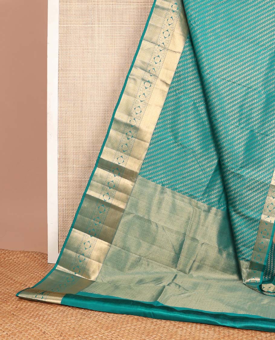 Peacock blue diagonal floral vine Vasundhara silk mix saree, traditional zari design border & jaal pallu