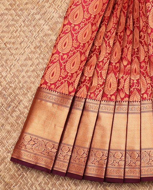 Red Budget Silk Saree, Adorned with Jacquard Design, Contrast Traditional Zari Border, Grand Jaal Pallu, and a Contrast Blouse