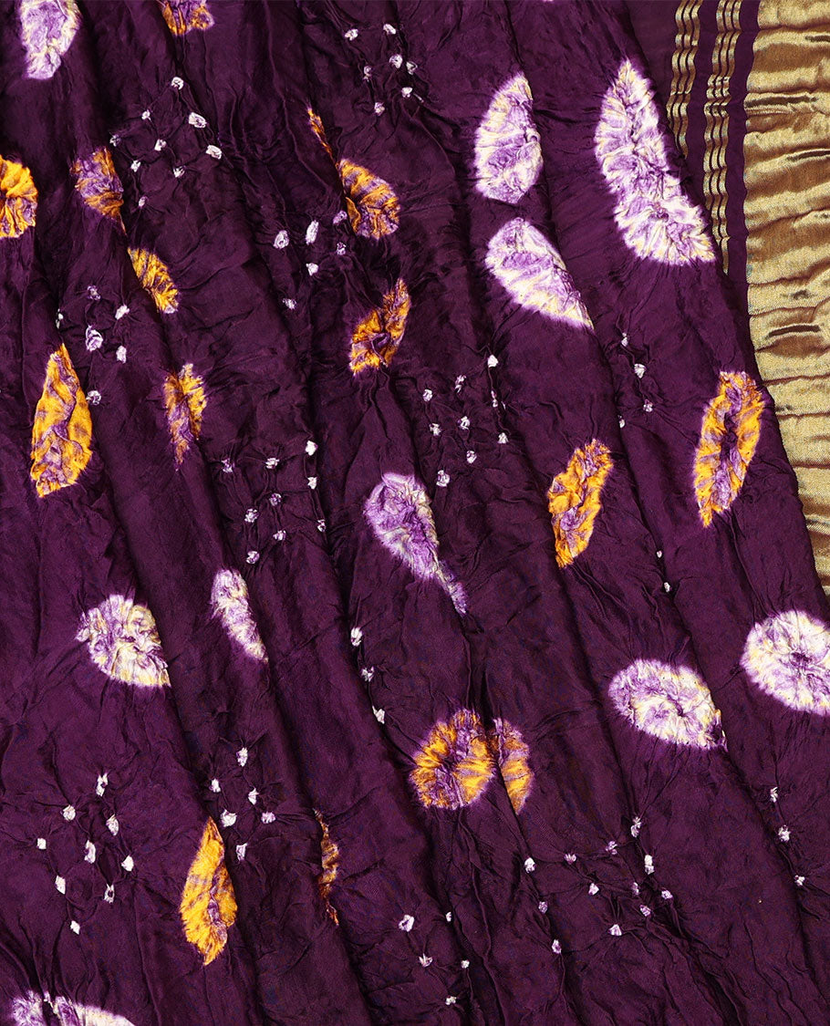 Borderless Purple Bandhani Dola Silk Saree