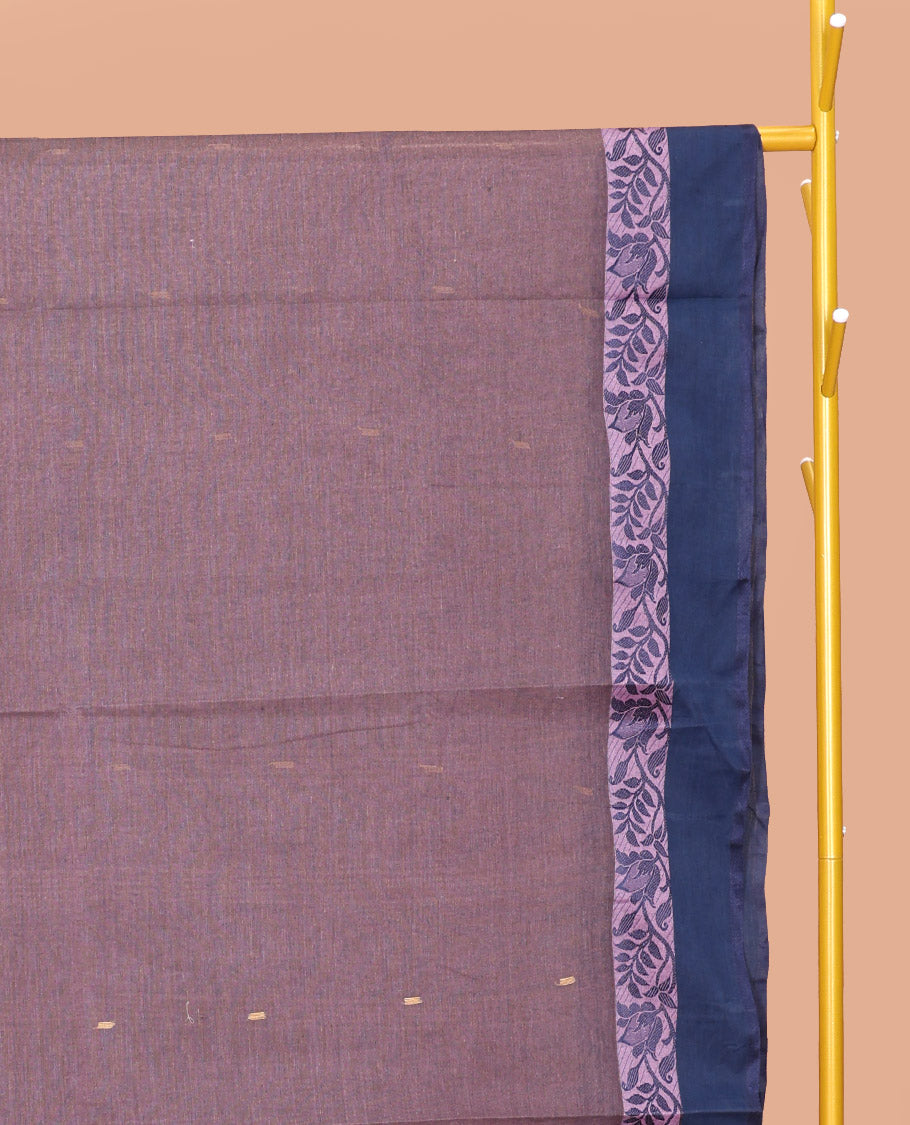 Lavender Bengal Cotton Saree Featuring Buttas, a Contrast Floral Creeper Border, a Pallu of Stripes and Buttas, and a Matching Blouse