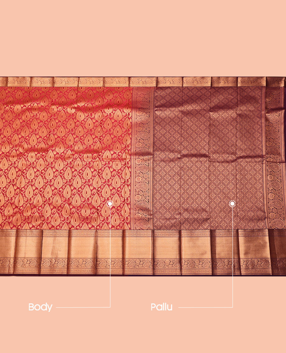 Red Budget Silk Saree, Adorned with Jacquard Design, Contrast Traditional Zari Border, Grand Jaal Pallu, and a Contrast Blouse