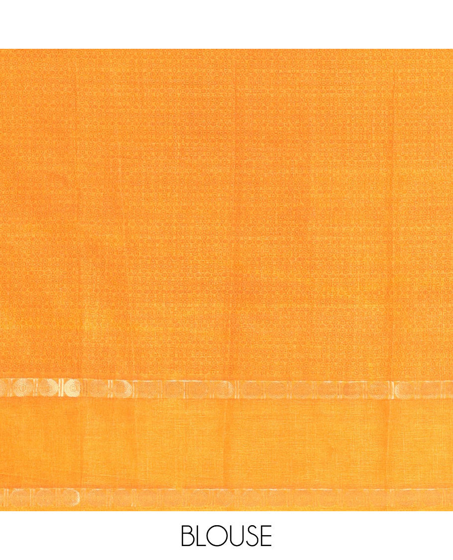 Green Art Tussar Saree, Adorned with Kolam Buttas, a Contrast Rettai Pettu Rudraksham Border, Kolam Pallu, and a Contrast Blouse