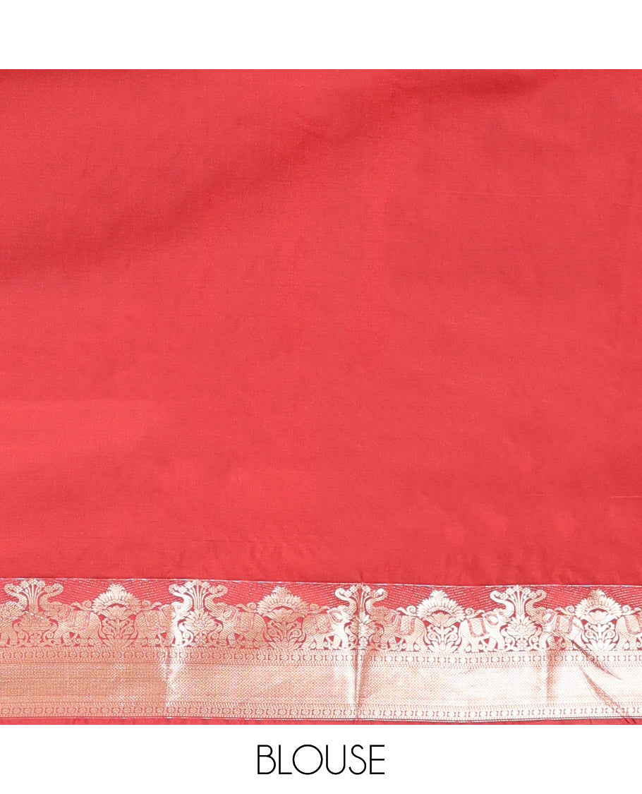 Green Budget Silk Saree, Elegantly Framed with Zari Buttas, Complemented by Contrast Traditional Zari Border, Pallu of Jaal and Paisleys, and Contrast Blouse