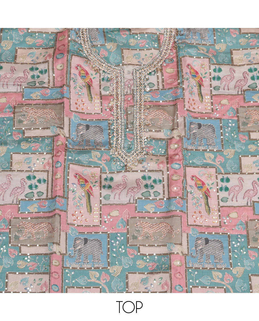 Green Organza Material Chudidar Set