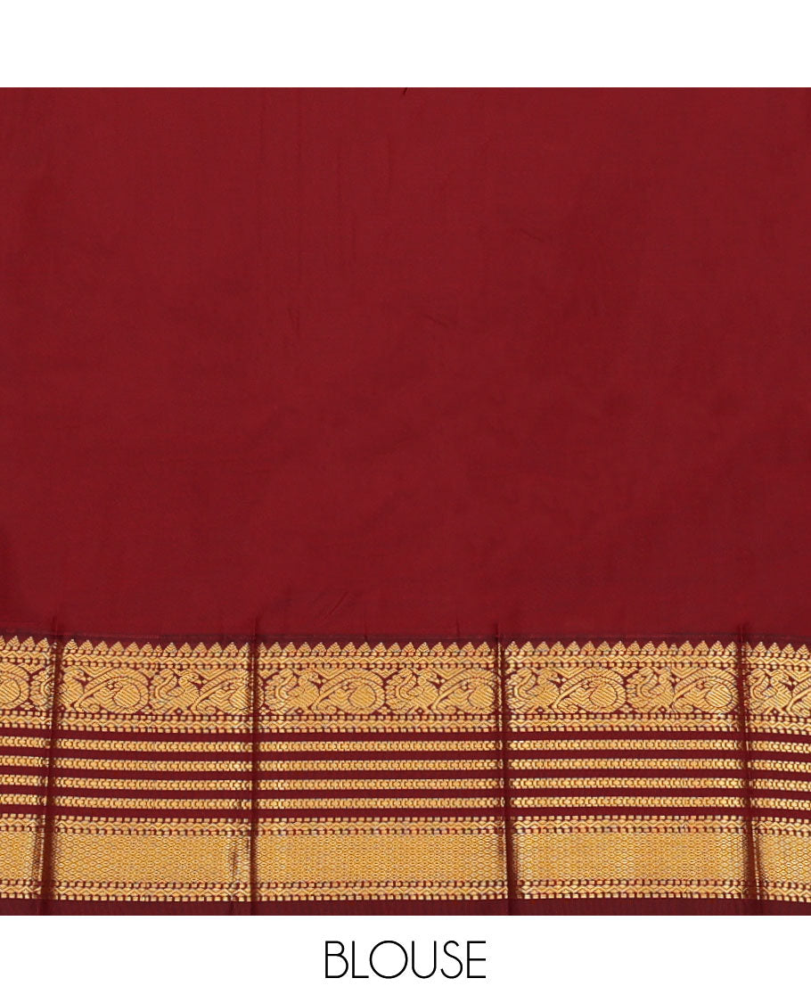 Beige Budget Silk Saree, Sparsely Threaded with Zari Buttas, Contrast Traditional Zari Border, Grand Jaal Pallu, and a Contrast Blouse